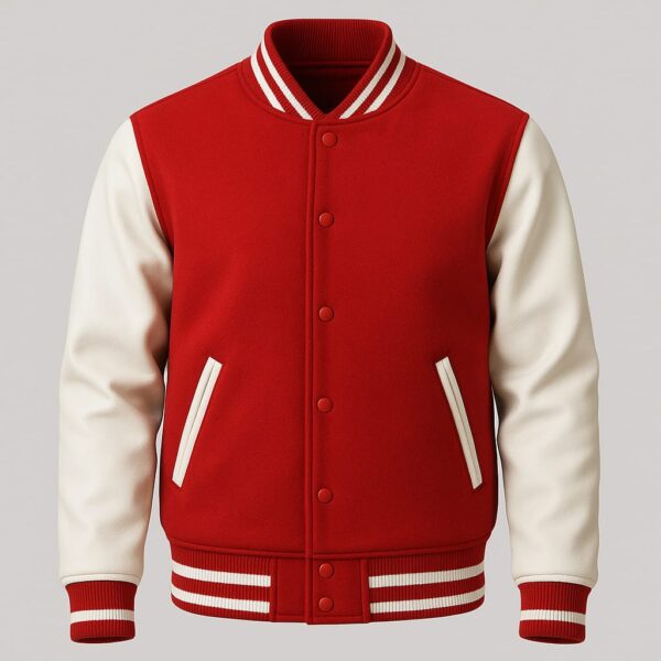Classic Men's Varsity Jacket – Red with White Contrast Sleeves