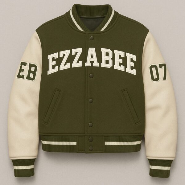 Classic Men's Varsity Jacket – Red with White Contrast Sleeves - Image 4