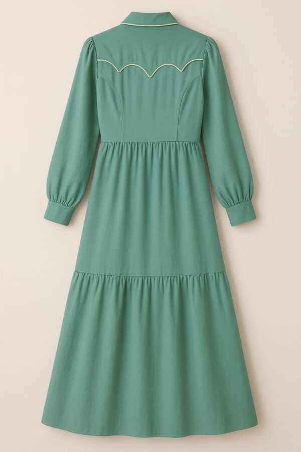Back view of Western-style maxi dress in sea green – EZZA BEE