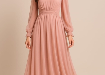 EZZA BEE Elegant Chiffon Maxi Dress – Party Wear Western Long Gown for Women
